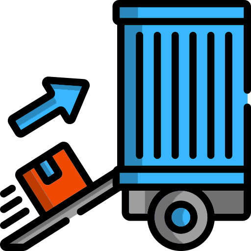 A blue truck with an arrow pointing to the side.