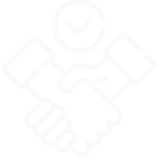 A white icon of two hands shaking with an arrow pointing to the other hand.